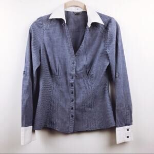 Ali & Kris Blue & White Striped Fitted Button-Up Shirt